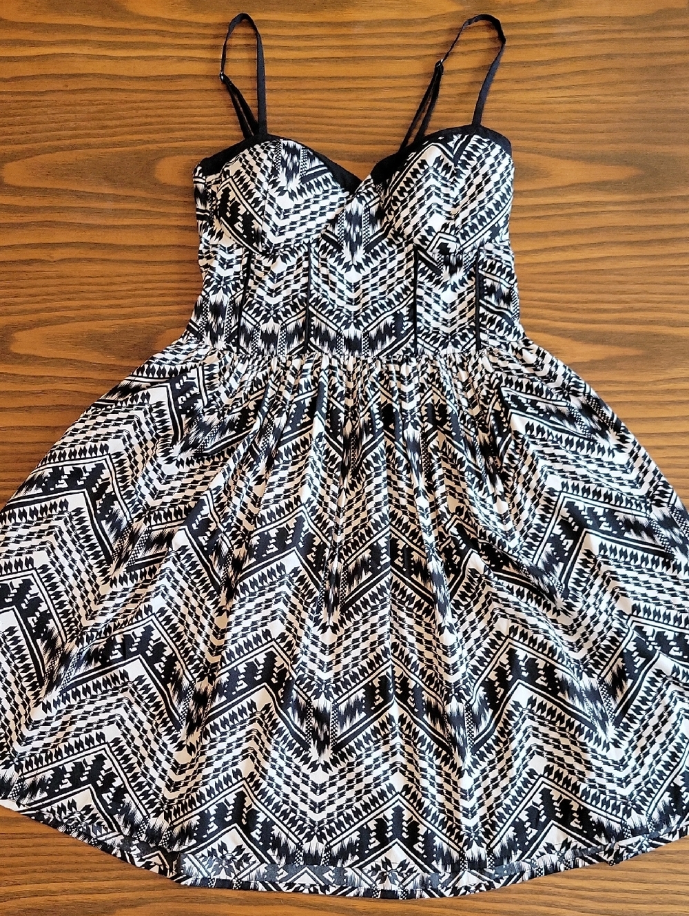 American Rag Black & White Printed Fit-and-Flare Spaghetti Strap Dress | Size: S